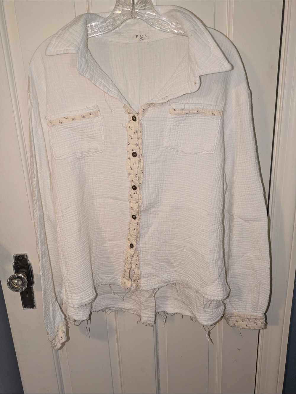 POL White Gauzy Cotton Button-Down Shirt